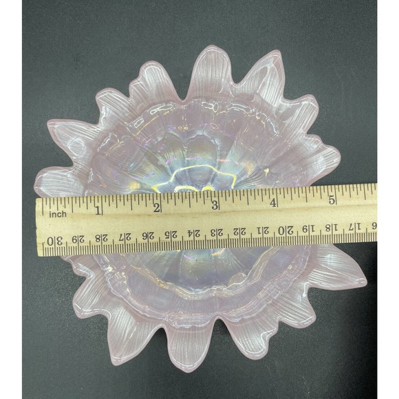 Pink Floral Art Glass Bowl Turkish Akcam Iridescent Gorgeous Shimmery - Picture 6 of 6